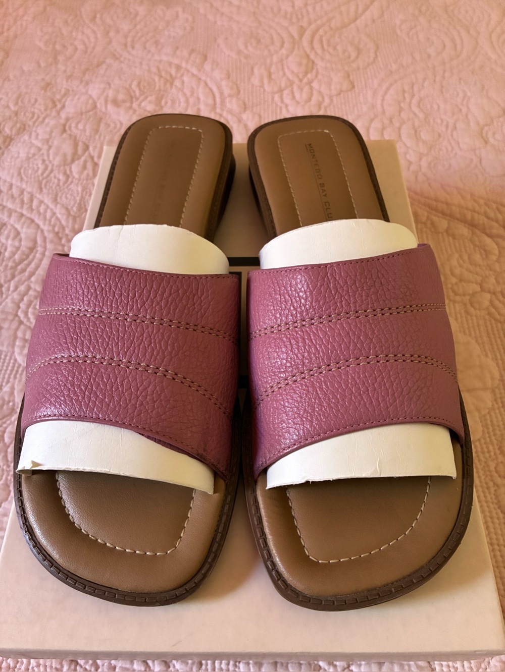 MONTEGO BAY CLUB Women's Slide Sandals in Dusty Rose and White